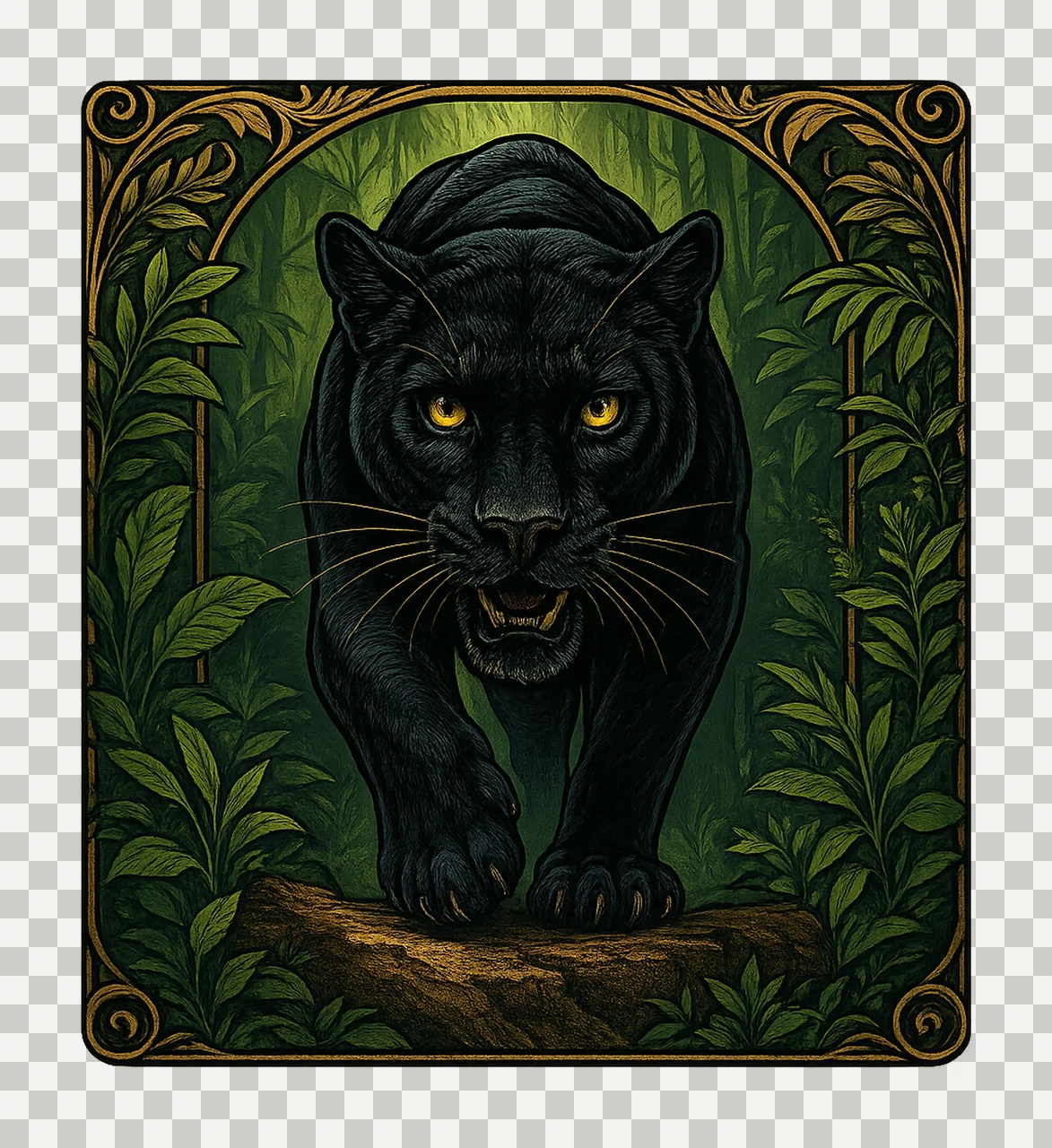 Black puma in the jungle Wildlife Art Design Nature Motif transparency and detail preview thumbnail