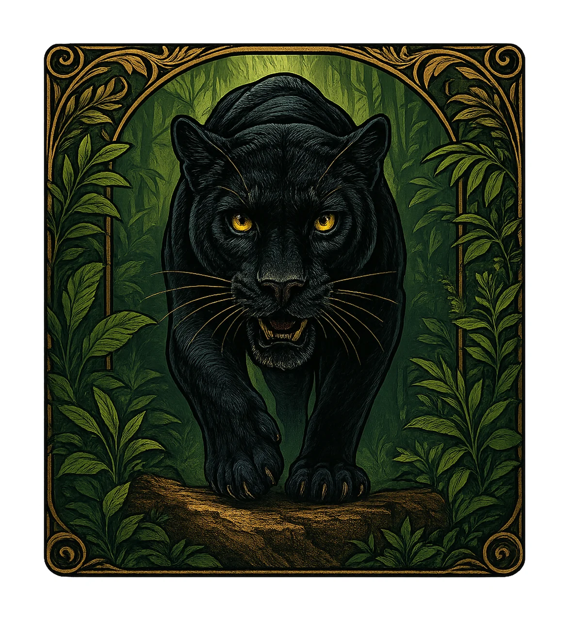 Black puma in the jungle Wildlife Art Design Nature Motif