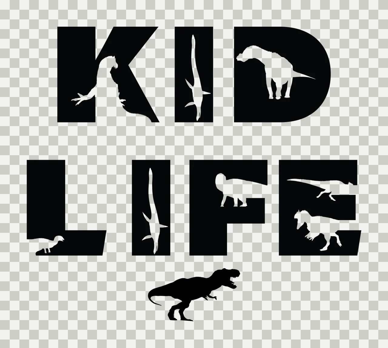 Dinosaur Typography With Kids And Text In Black transparency and detail preview thumbnail
