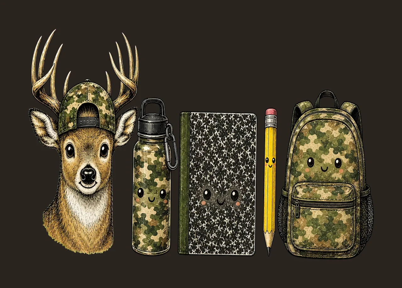 Camo Hunting School Doodle Kids sublimation Variation B contrast preview thumbnail