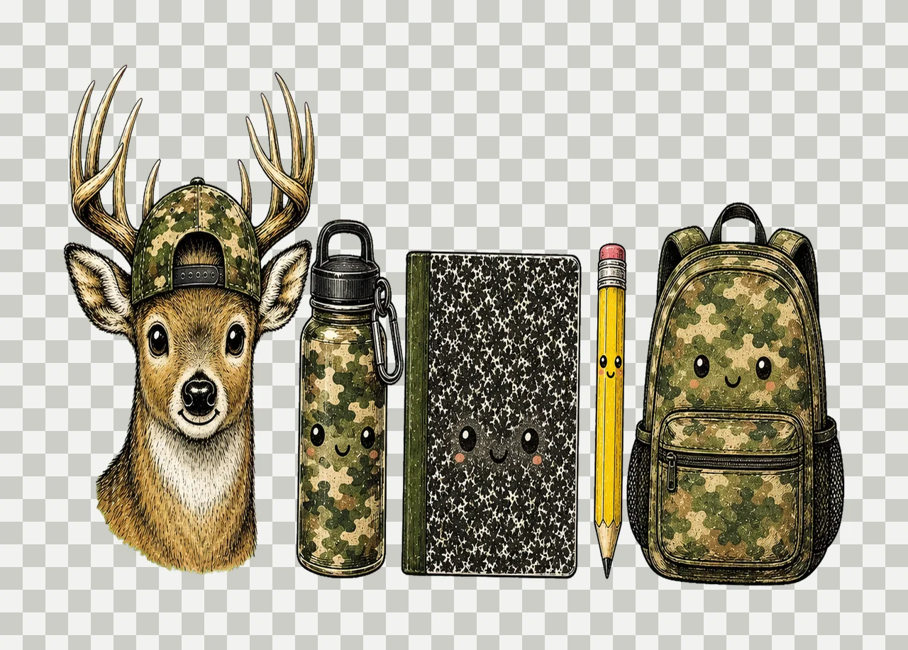 Camo Hunting School Doodle Kids sublimation Variation B transparency and detail preview thumbnail