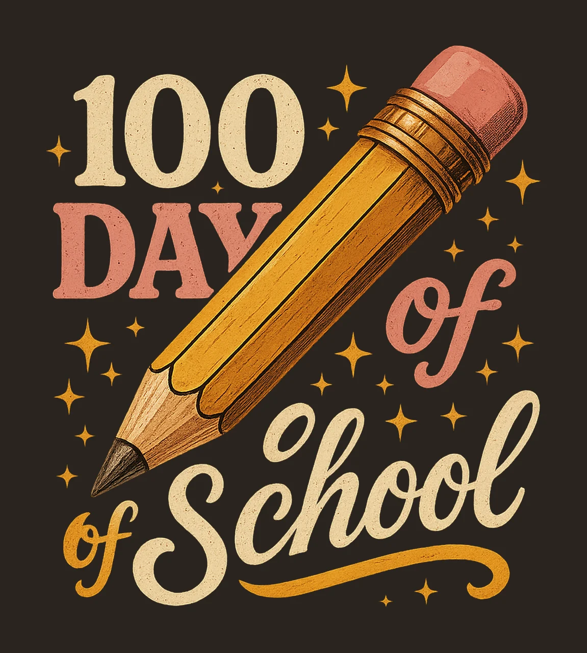 100 Days of School Pink Pencil Retro Design Sublimation Art contrast preview thumbnail