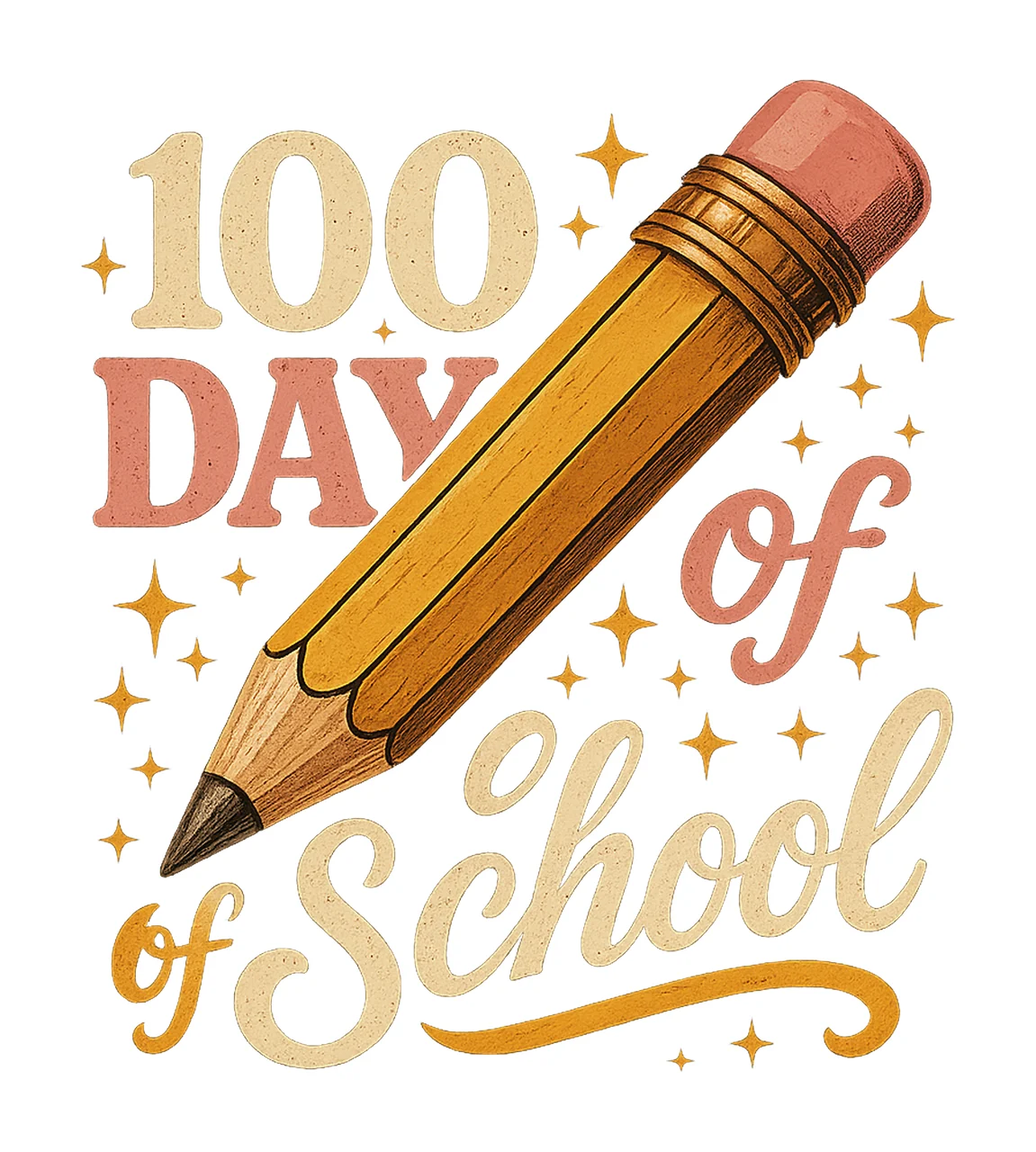 100 Days of School Pink Pencil Retro Design Sublimation Art