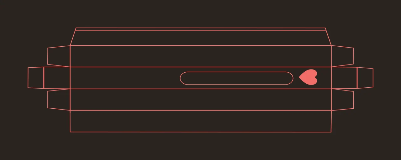 Line Art Illustration of Paper box template with red outline, heart shape, oval cutout and fold lines contrast preview thumbnail