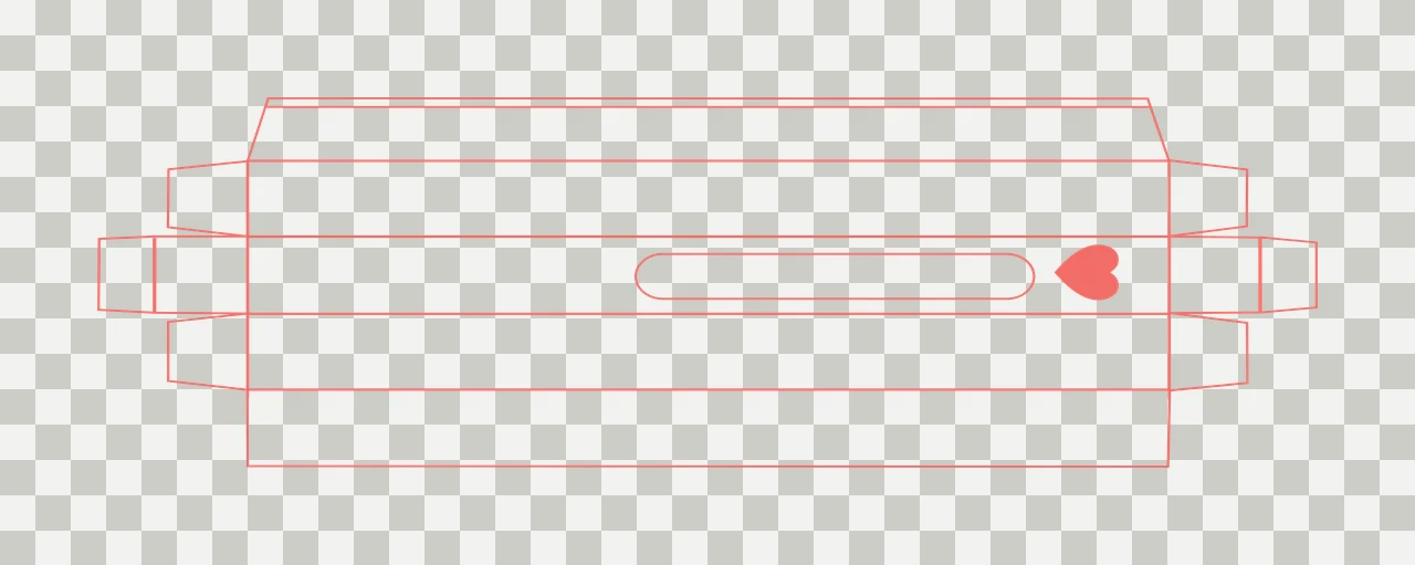 Line Art Illustration of Paper box template with red outline, heart shape, oval cutout and fold lines transparency and detail preview thumbnail