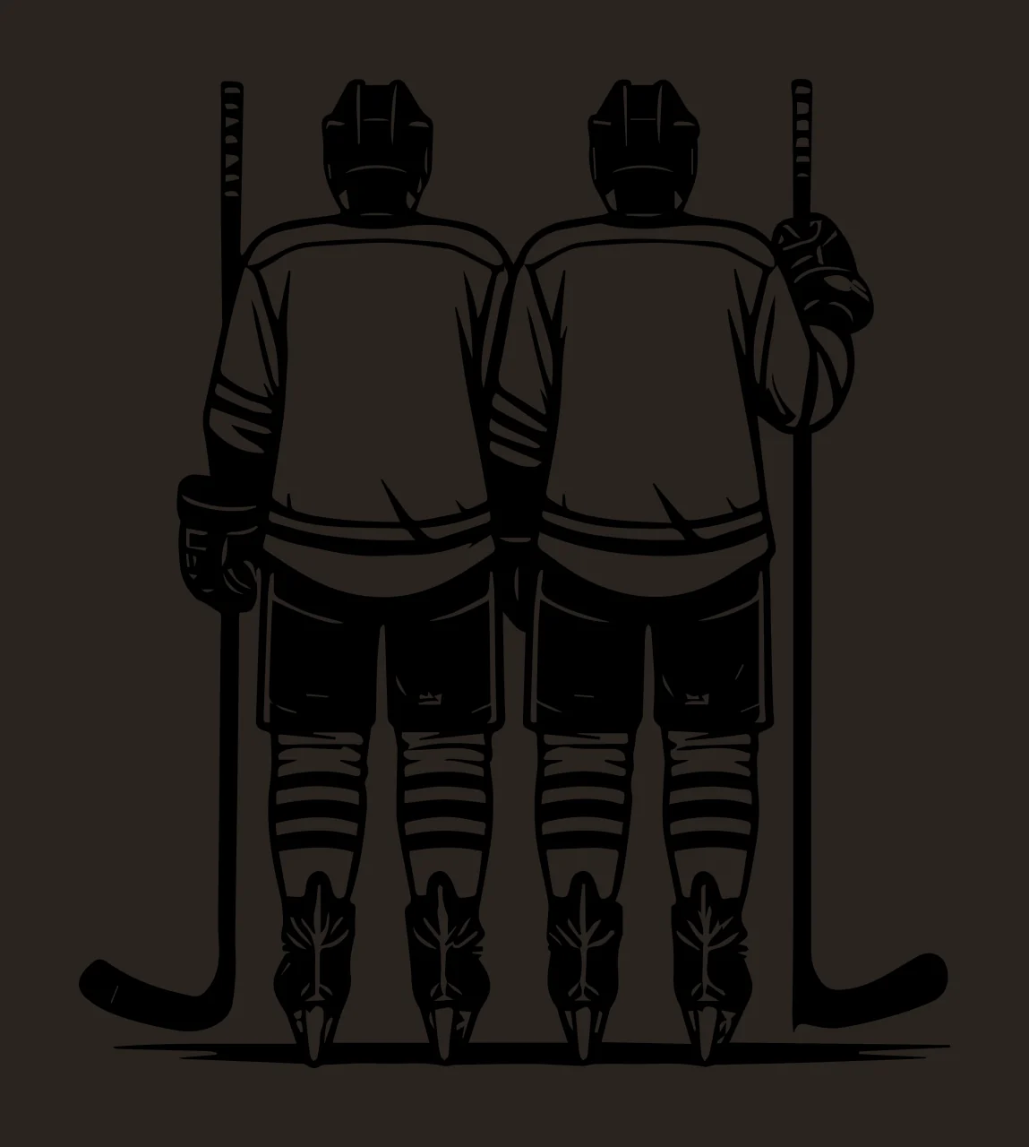 Hockey Two Players Back View Illustration standing sticks helmets contrast preview thumbnail