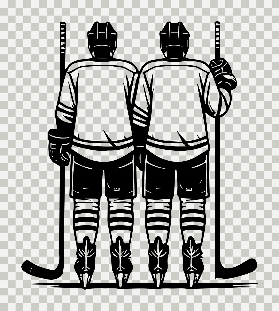 Hockey Two Players Back View Illustration standing sticks helmets transparency and detail preview thumbnail