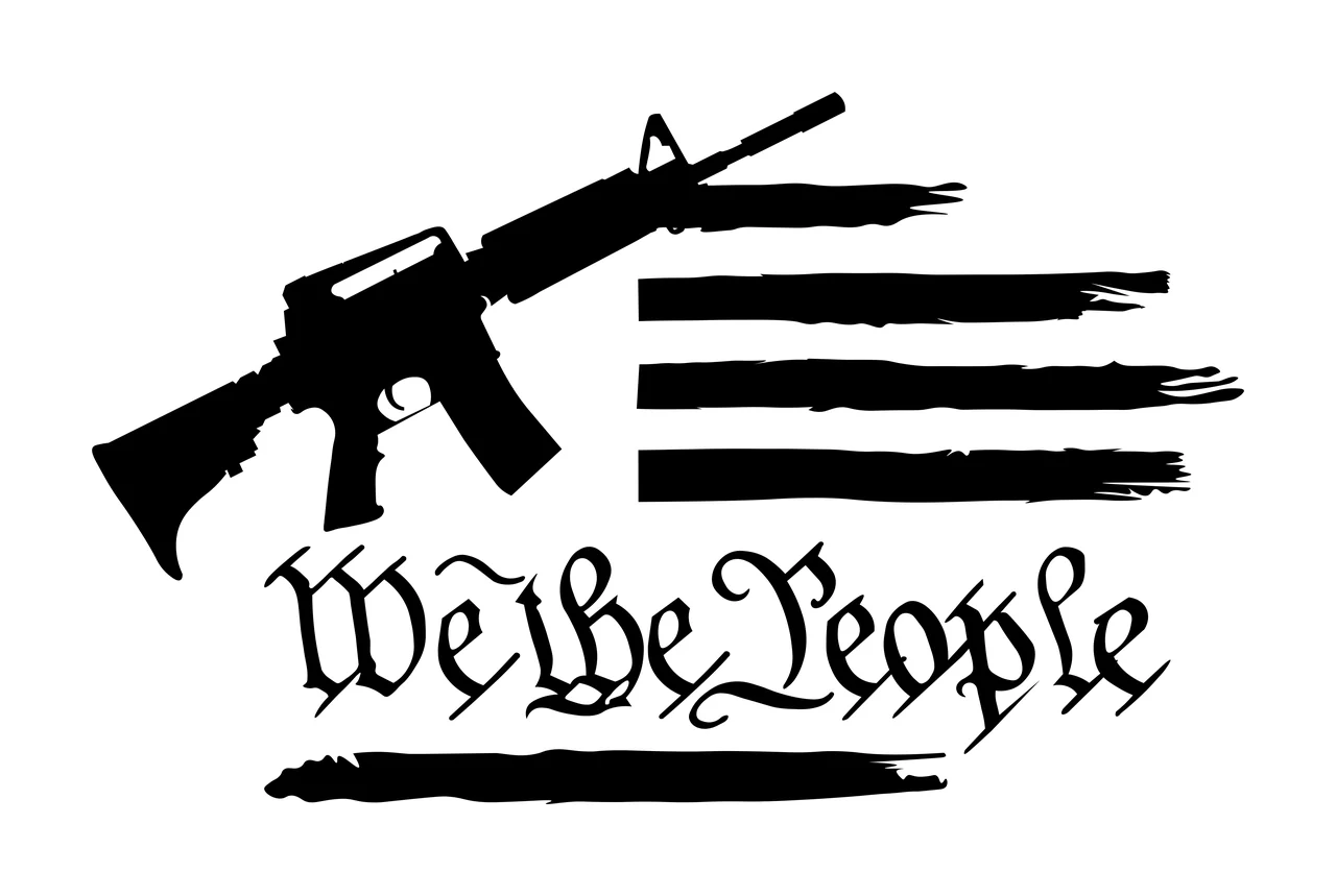 We The People Rifle Flag Art stripes calligraphy stencil black