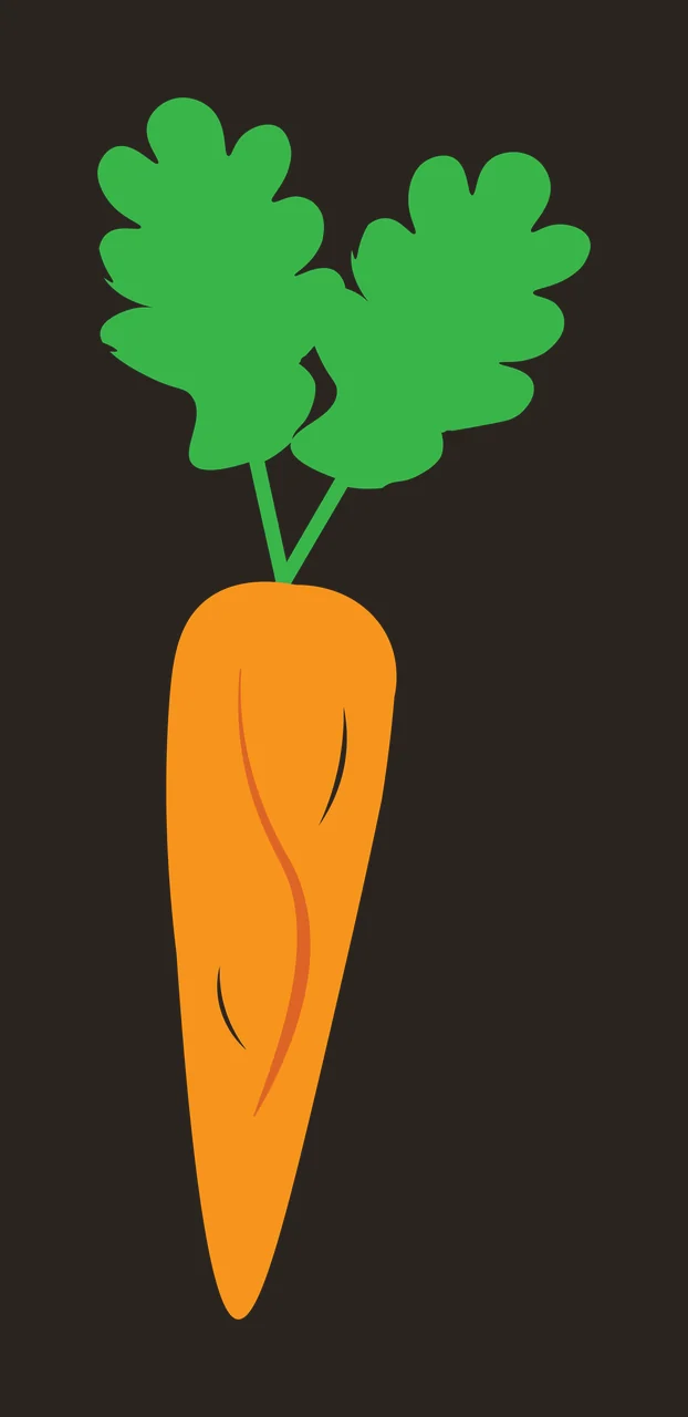 Carrot Illustration with orange taproot, green leafy top, stem and white highlights contrast preview thumbnail