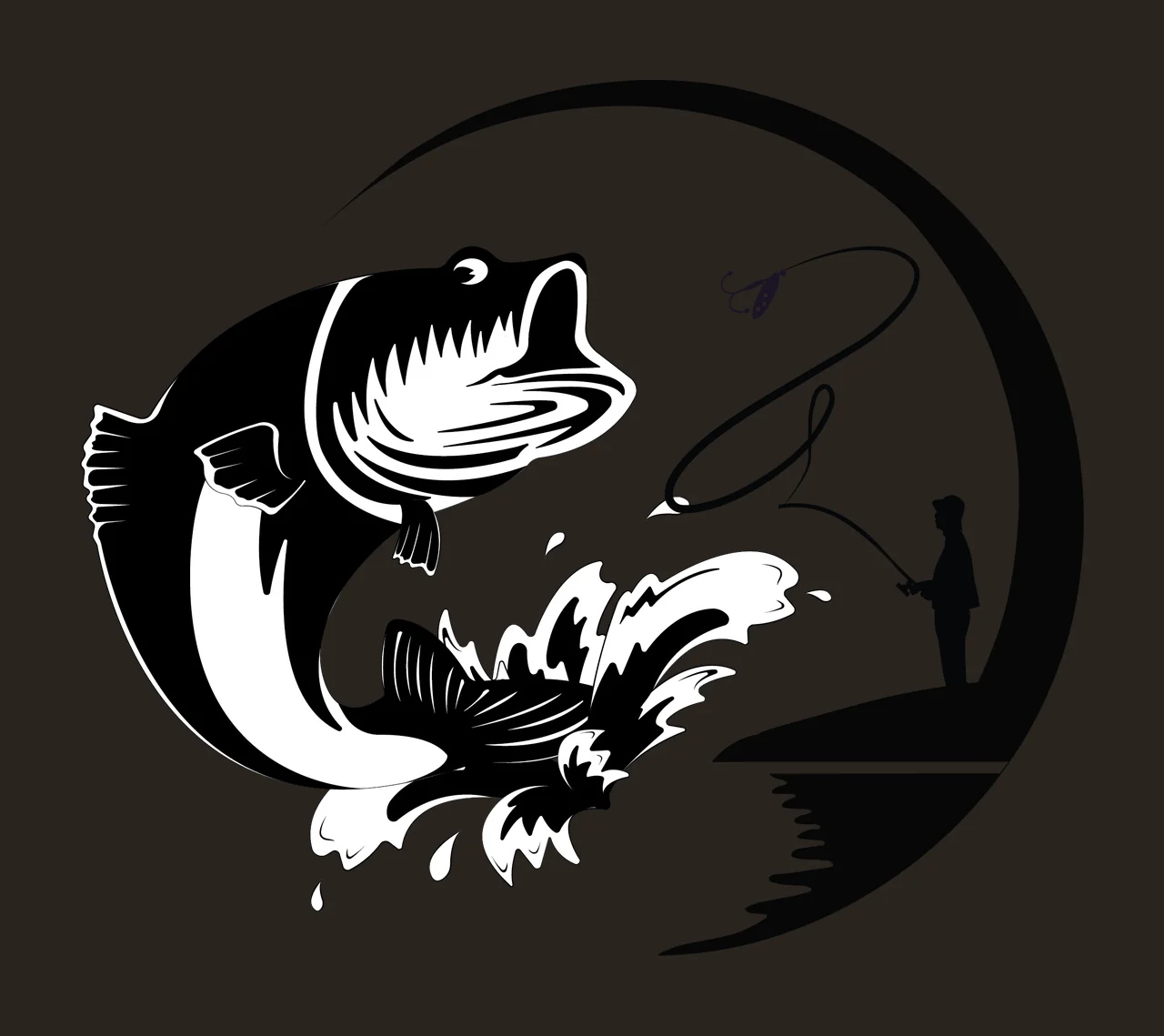 Fisherman Fish Fishing Man With Jumping Icon rod moon water contrast preview thumbnail