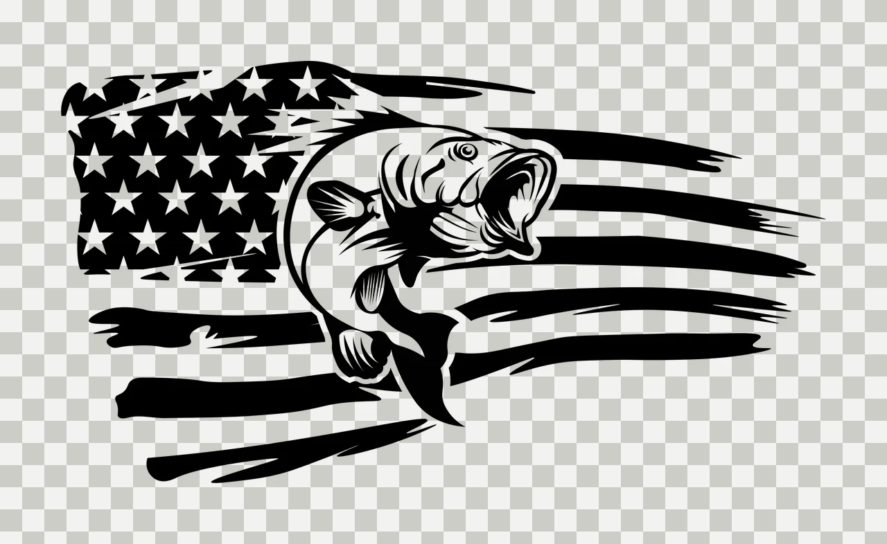 American Flag Fish Silhouette Graphic jumping stars stripes transparency and detail preview thumbnail
