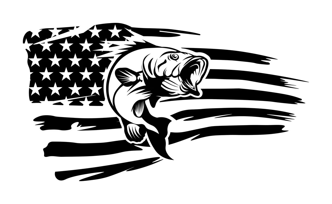American Flag Fish Silhouette Graphic jumping stars stripes