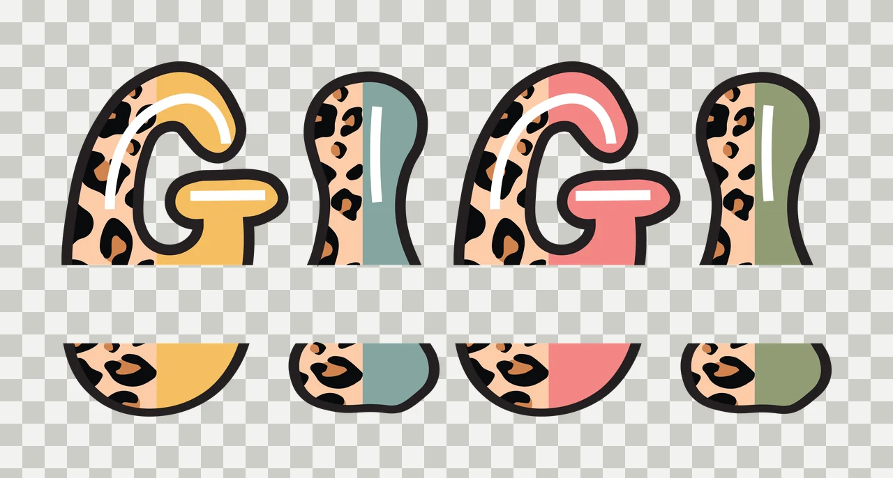 GIGI Typography Design with leopard print, yellow, teal and pink transparency and detail preview thumbnail
