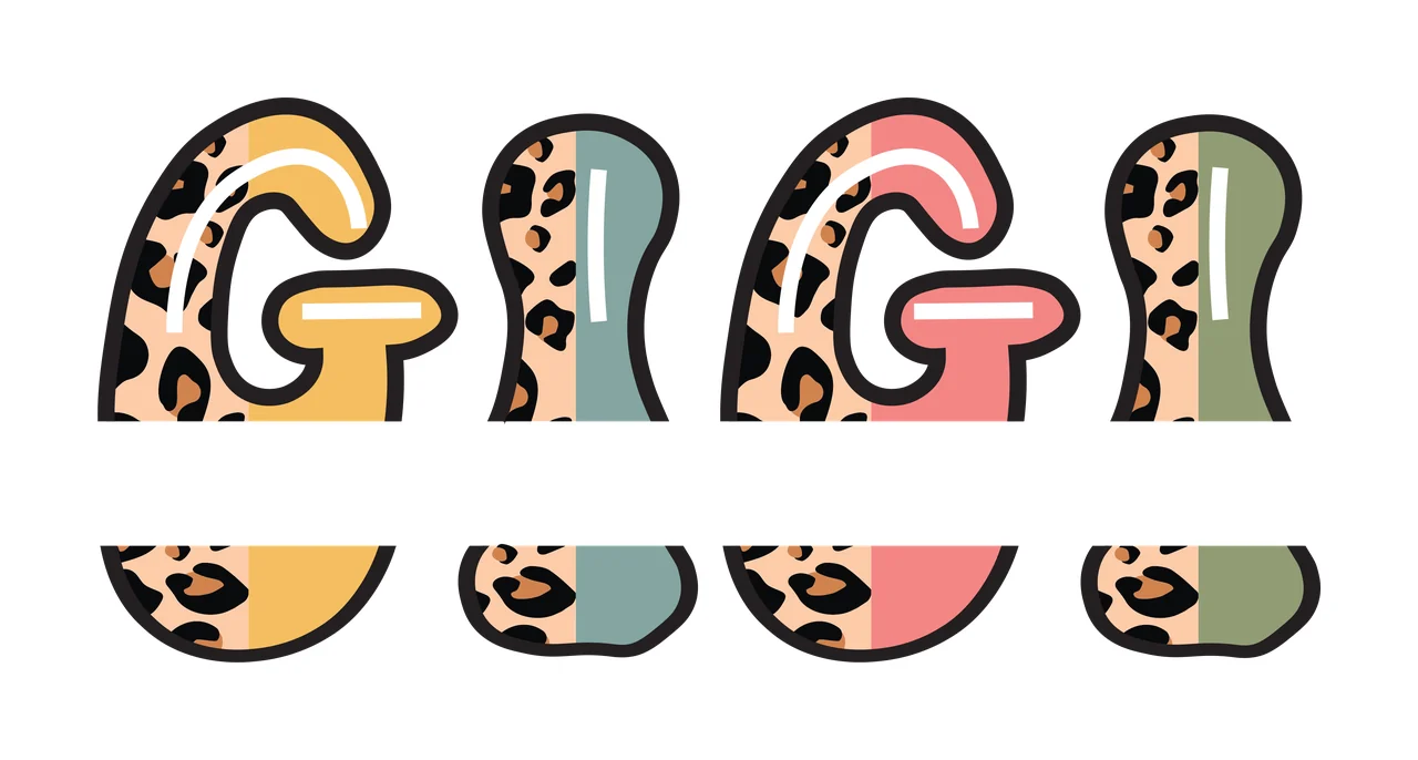 GIGI Typography Design with leopard print, yellow, teal and pink