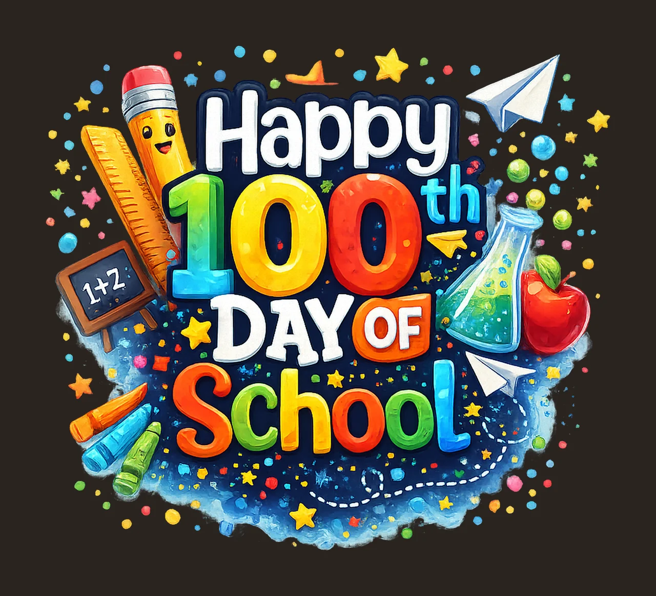 100 Days Of School Teachers Kids Happy 100th Day Design contrast preview thumbnail