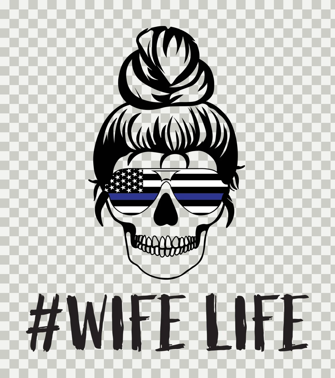 Keychain Wife Life Typography With Skull Wearing glasses bun transparency and detail preview thumbnail