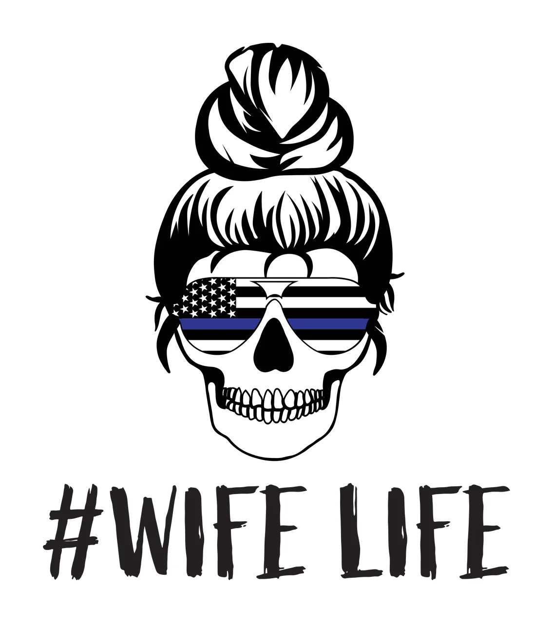 Keychain Wife Life Typography With Skull Wearing glasses bun