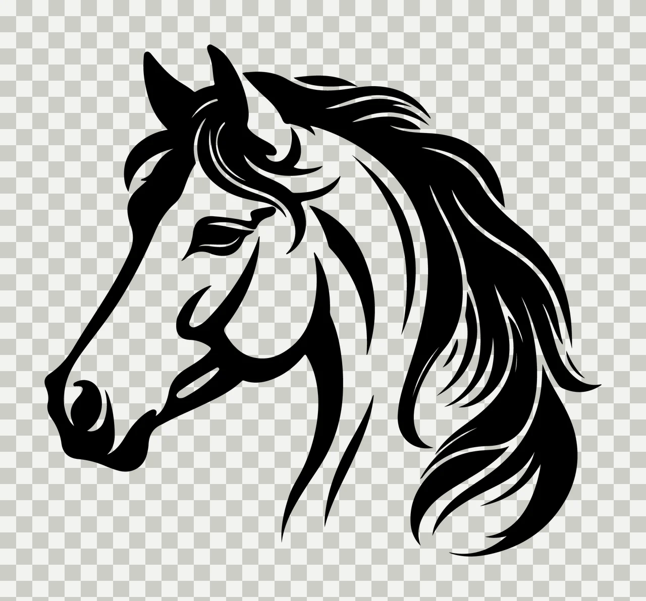 Horse Head Black Profile Silhouette mane animal 30 F16 transparency and detail preview thumbnail