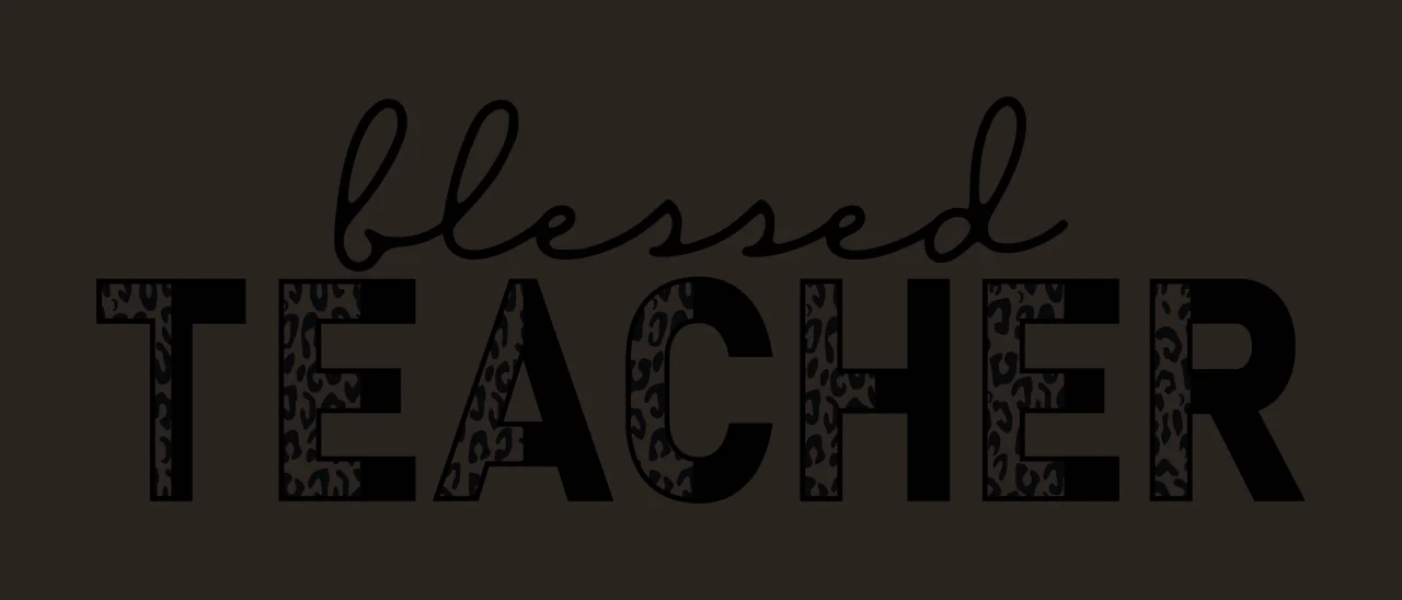 Blessed TEACHER Typography Design with black cursive 'blessed' and black block letters 'TEACHER' with leopard print fill in white contrast preview thumbnail