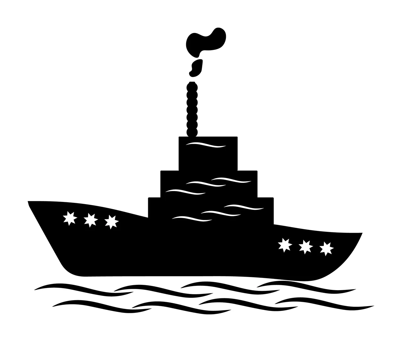 Ship Sailing With Water And Smoke In Black