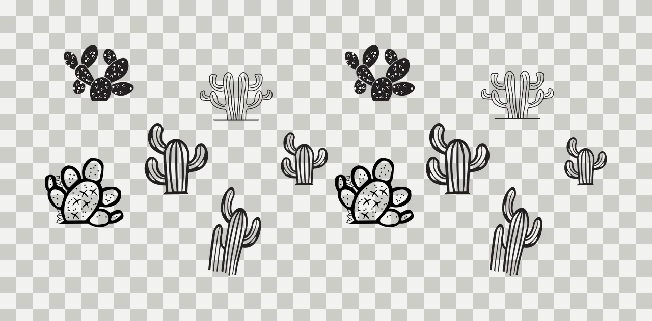 Can Glass Wrap Cactus Collection In Line Art scattered doodle transparency and detail preview thumbnail