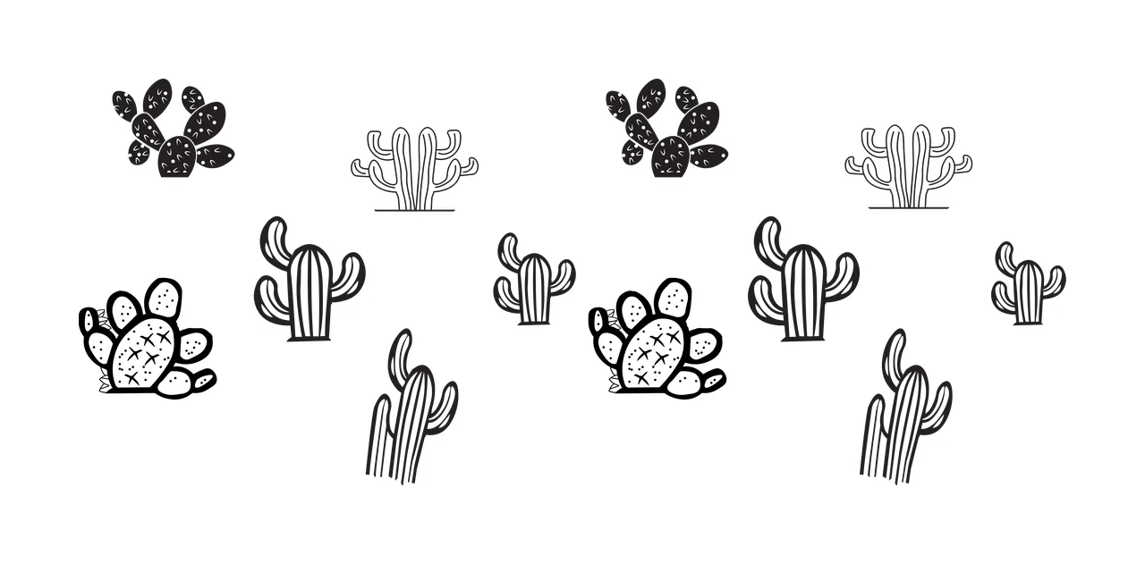 Can Glass Wrap Cactus Collection In Line Art scattered doodle