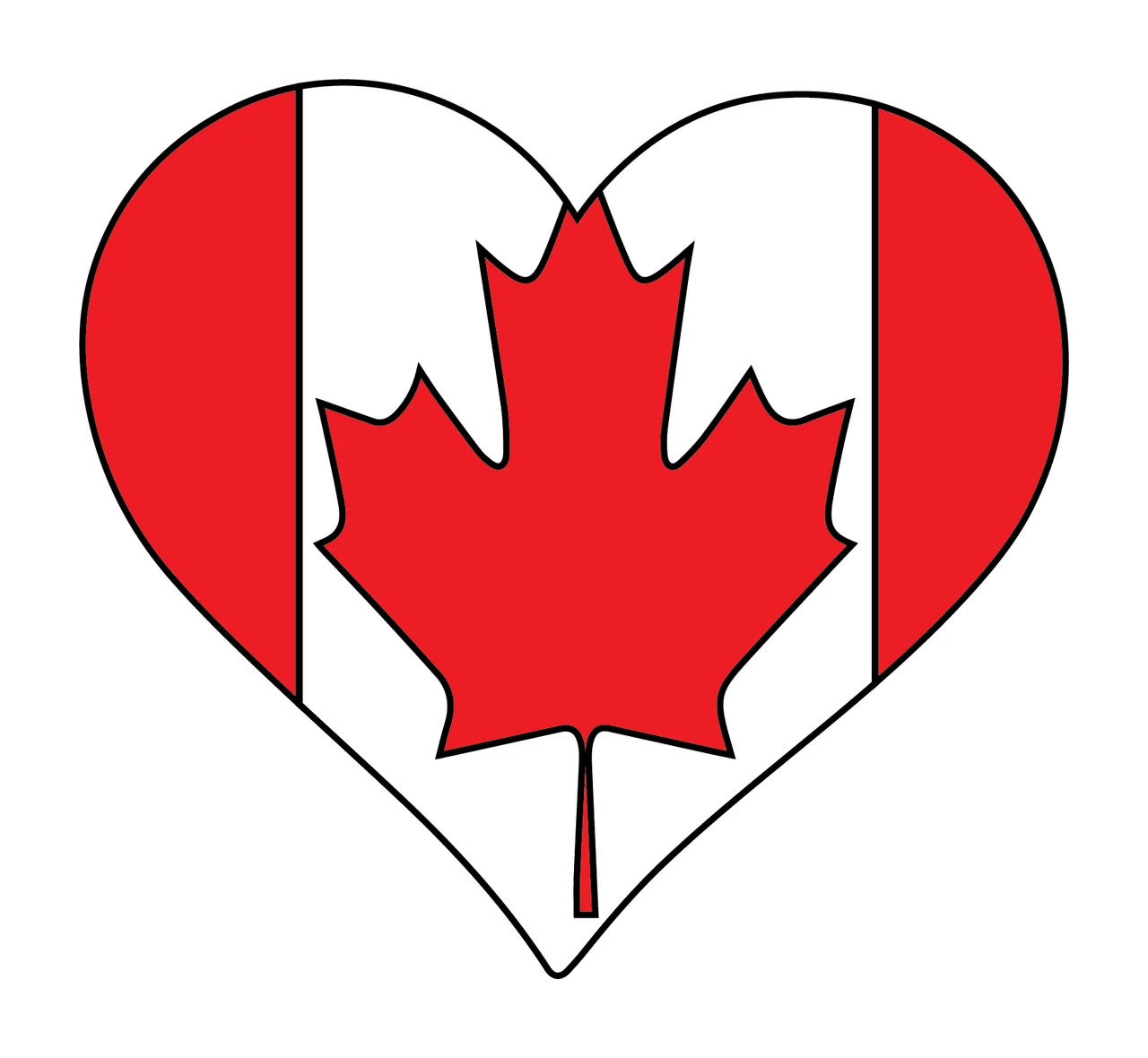 Heart Shape With Maple Leaf Outline forming lines minimalist line art