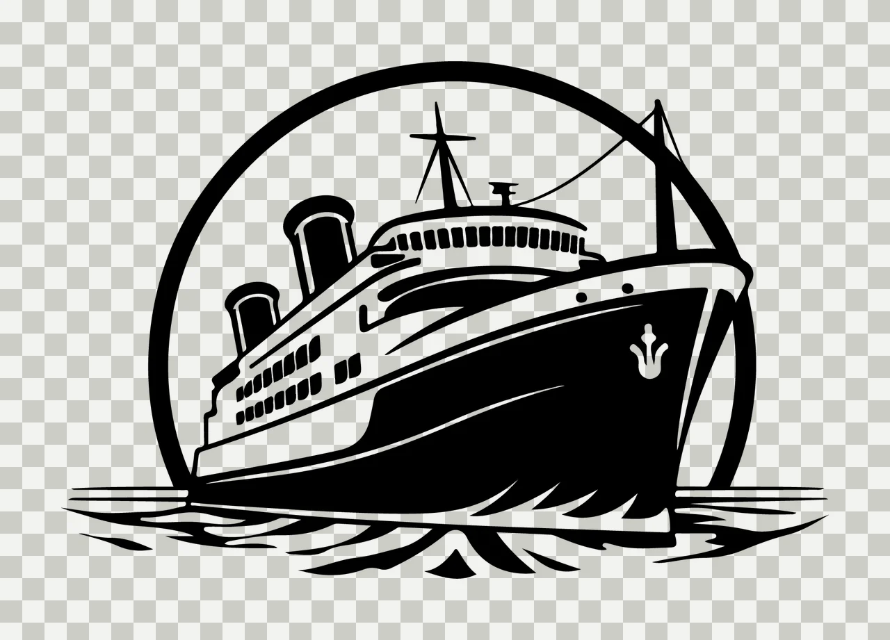 Cruise Ship In Circular Frame sailing waves anchor silhouette transparency and detail preview thumbnail