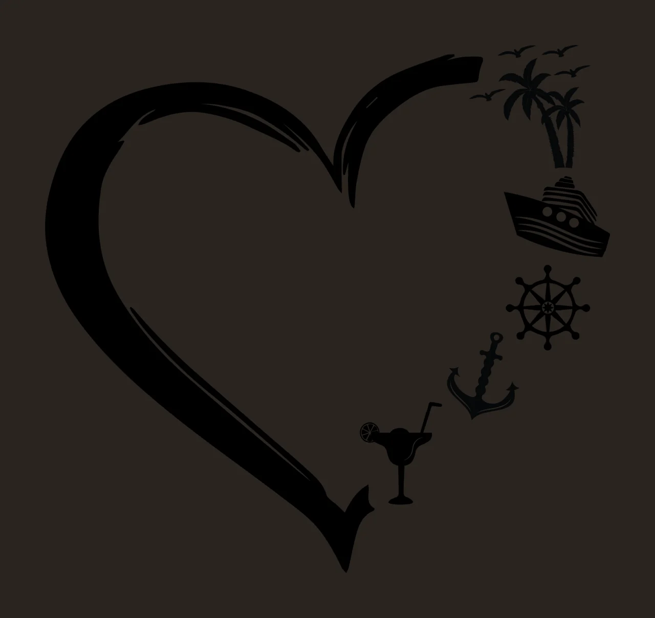 Heart Outline With Nautical Icons Decorating palm trees boat contrast preview thumbnail