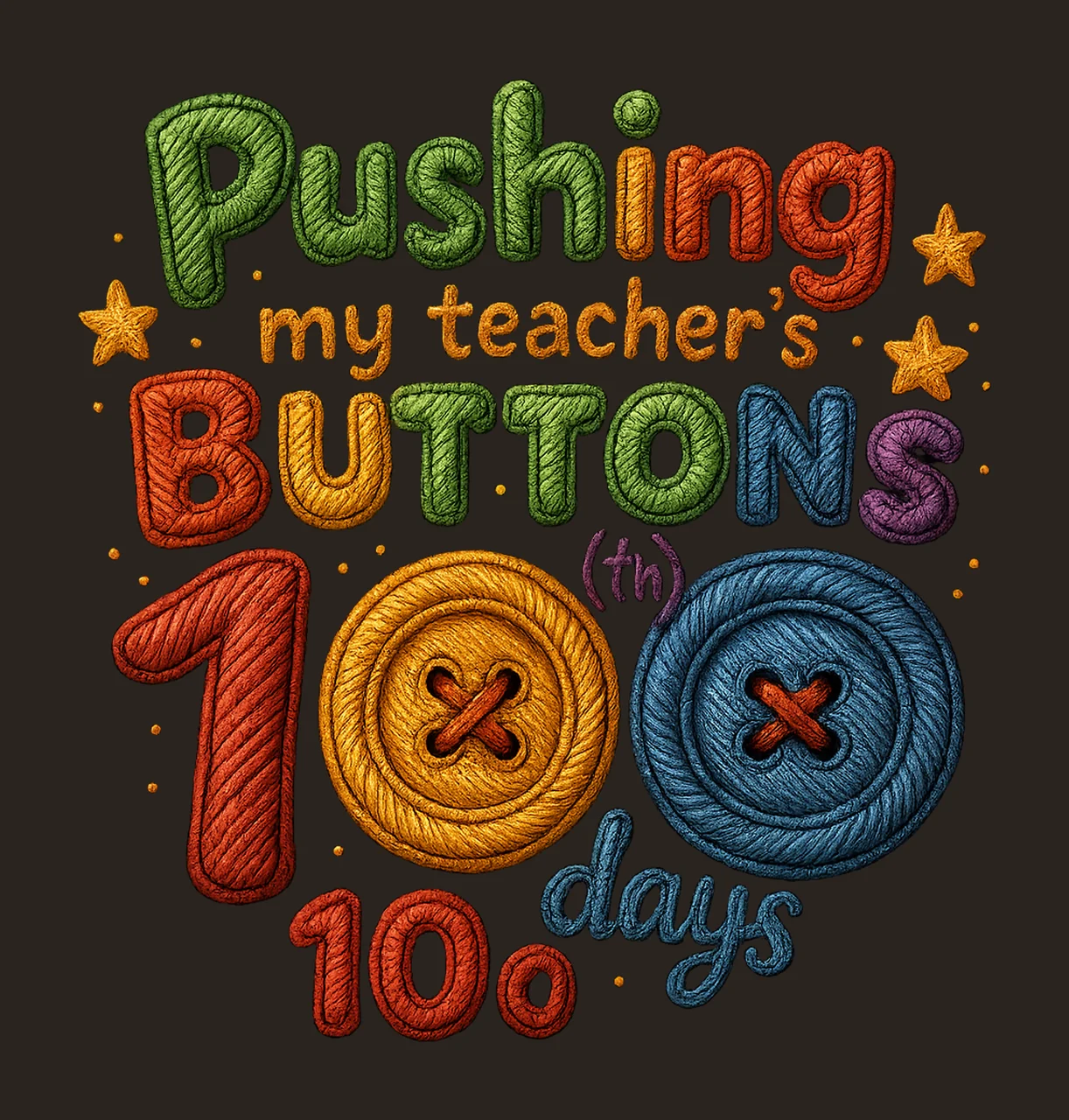 100 Days of School Faux Yarn Teacher Buttons Design Fun contrast preview thumbnail