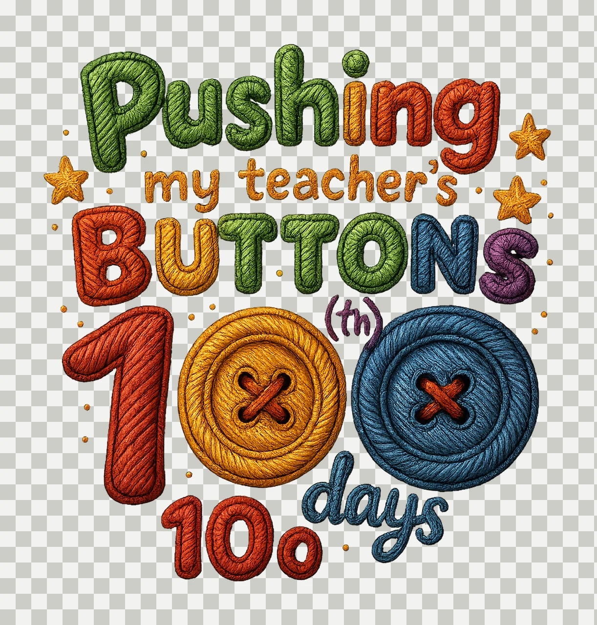 100 Days of School Faux Yarn Teacher Buttons Design Fun transparency and detail preview thumbnail