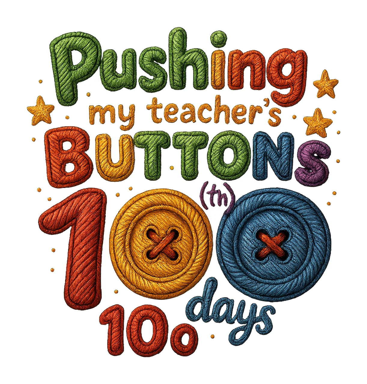 100 Days of School Faux Yarn Teacher Buttons Design Fun
