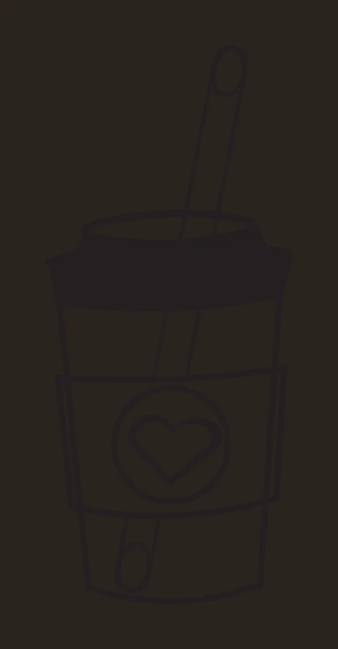Line Art Illustration of To-go coffee cup with heart logo with black lid, two-straw design, circular heart inside circle and cup body with label band in white contrast preview thumbnail