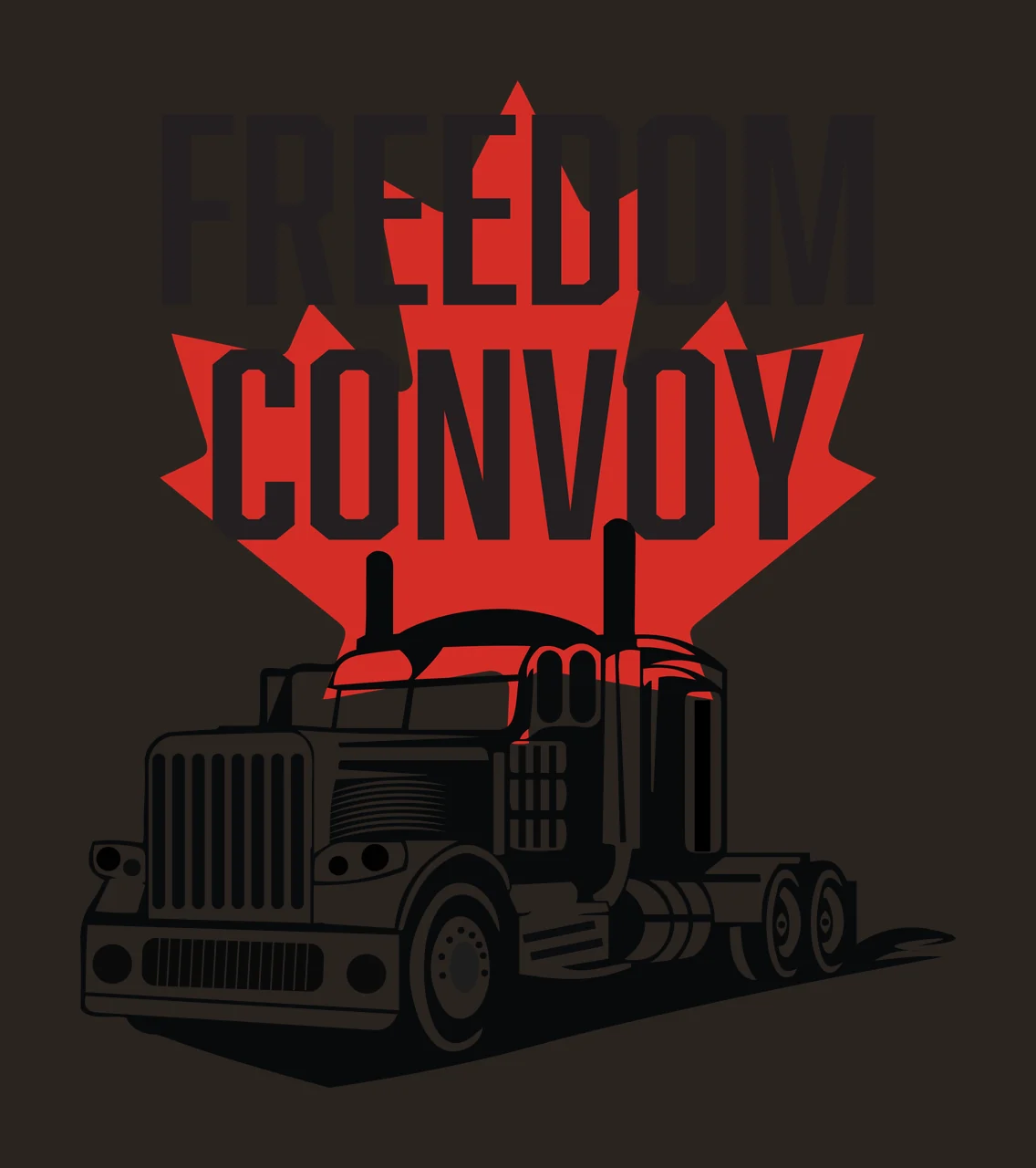 FREEDOM CONVOY Typography Design with black and white semi-truck, red maple leaf and black text 'FREEDOM CONVOY' contrast preview thumbnail
