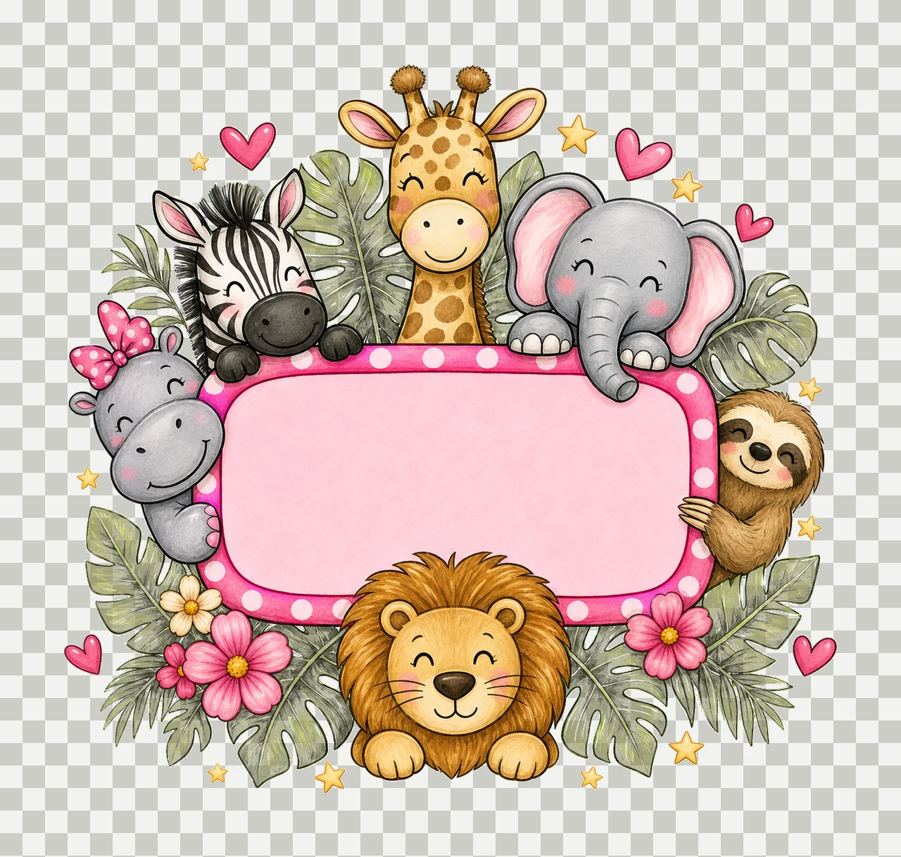 Girl Zoo Name Plate Frame Design Hand Drawn Variation E transparency and detail preview thumbnail