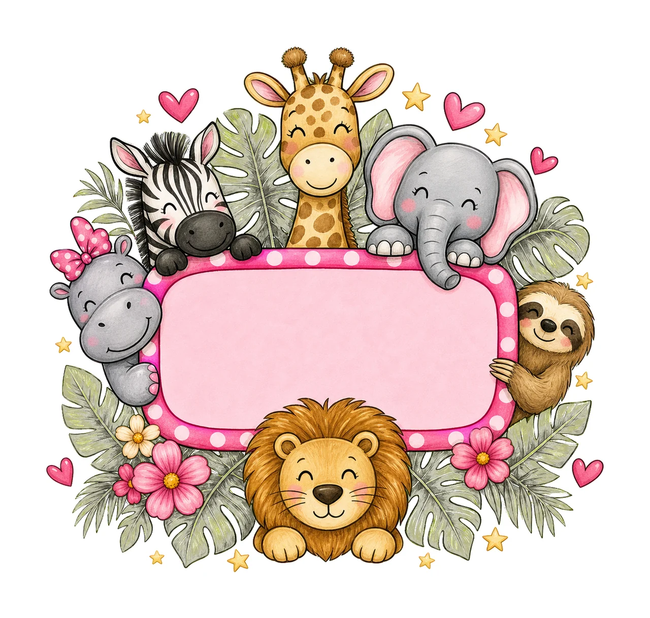 Girl Zoo Name Plate Frame Design Hand Drawn Variation E