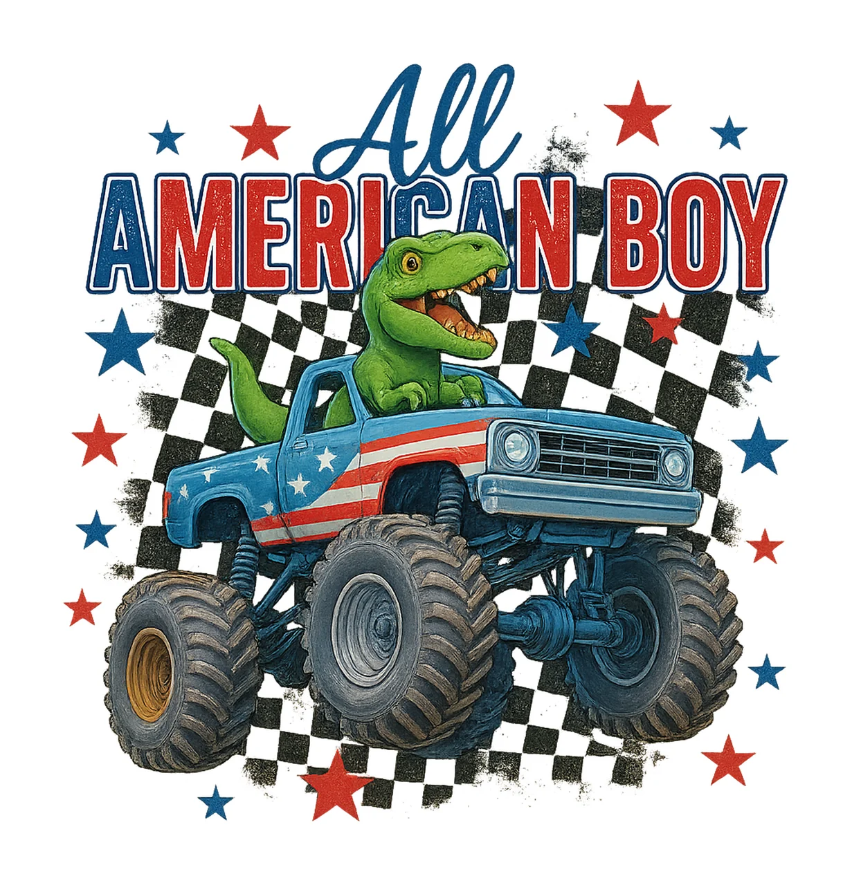 All American Boy dinosaur rex 4th of july Monster big truck
