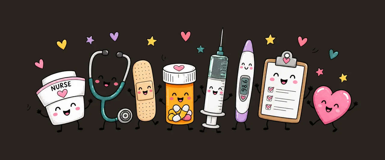 Nurse Characters Doodle Cute Happy Medical Variation B contrast preview thumbnail