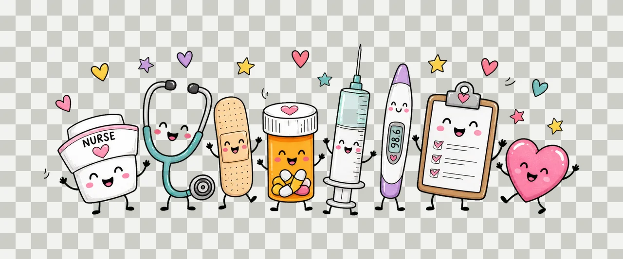 Nurse Characters Doodle Cute Happy Medical Variation B transparency and detail preview thumbnail
