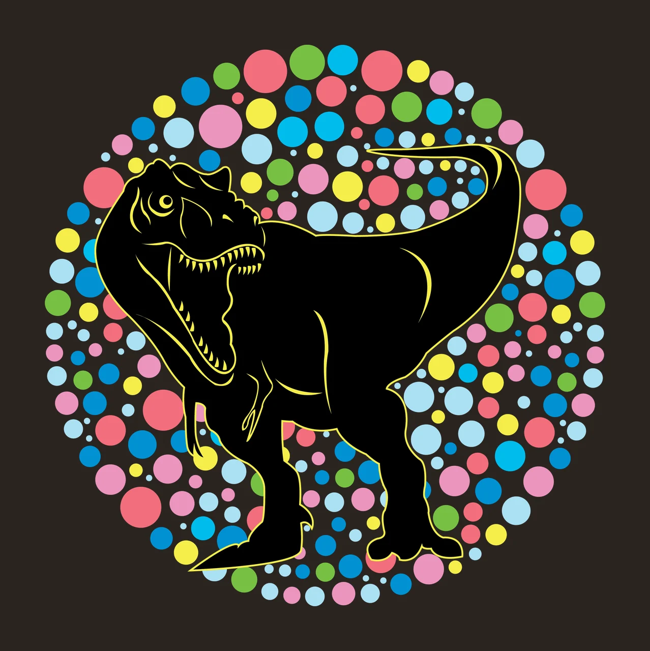 Dot Dinosaur Silhouette Inside Polka Circle standing dots black contrast preview thumbnail