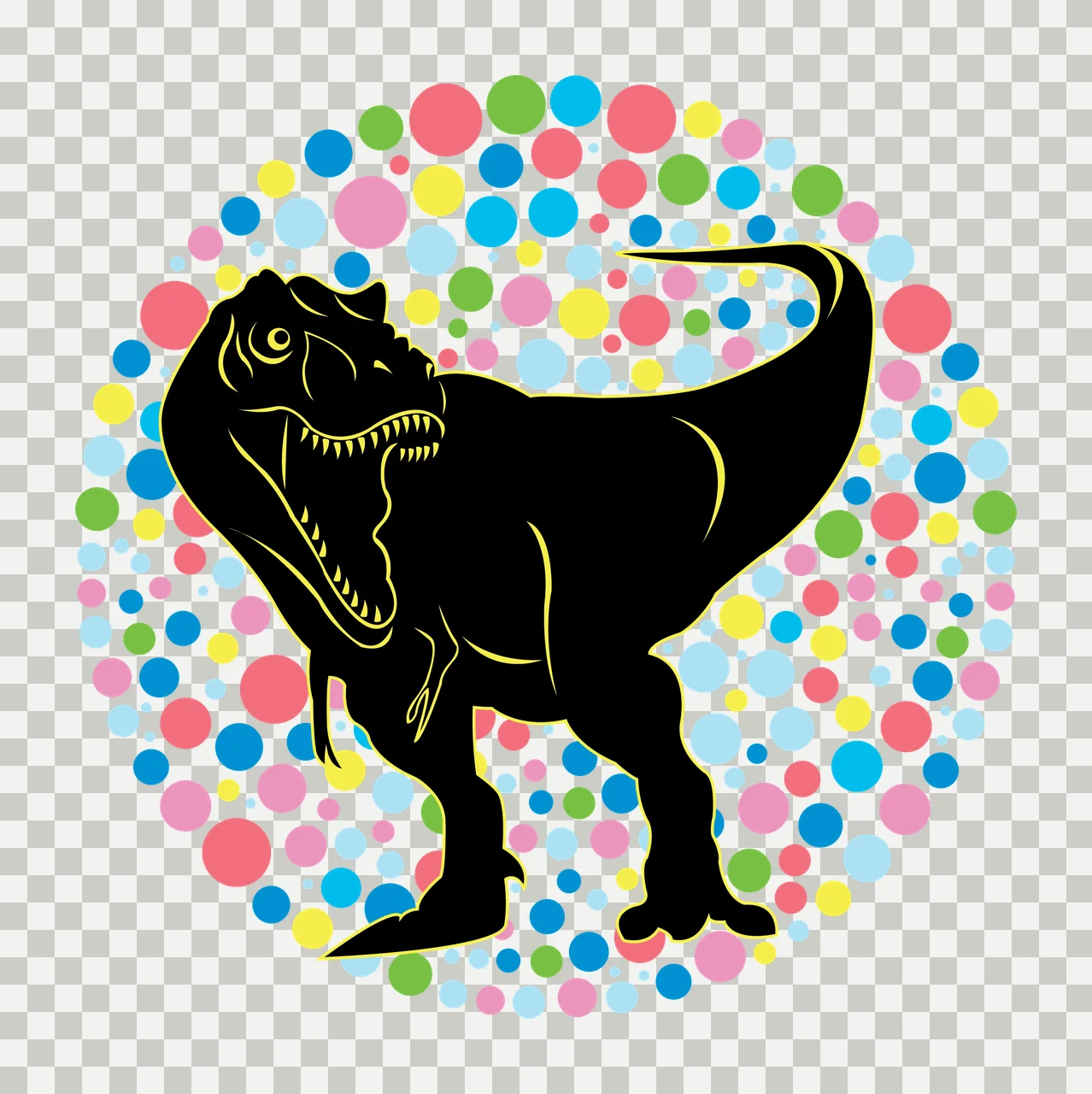Dot Dinosaur Silhouette Inside Polka Circle standing dots black transparency and detail preview thumbnail