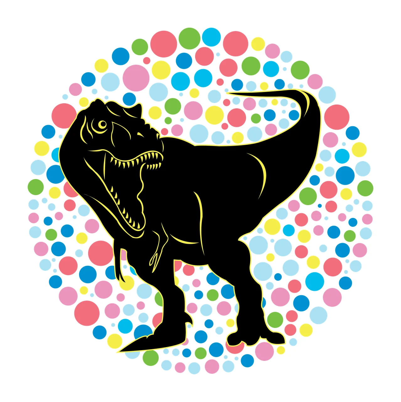 Dot Dinosaur Silhouette Inside Polka Circle standing dots black