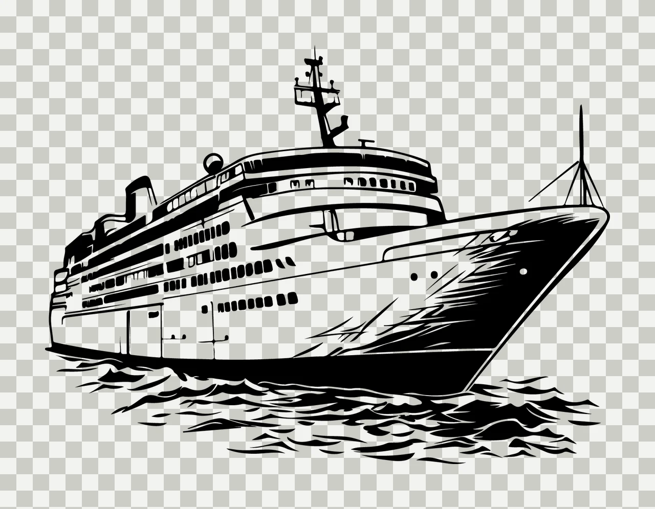 Cruise Ship Large On Water sailing line drawing black white transparency and detail preview thumbnail