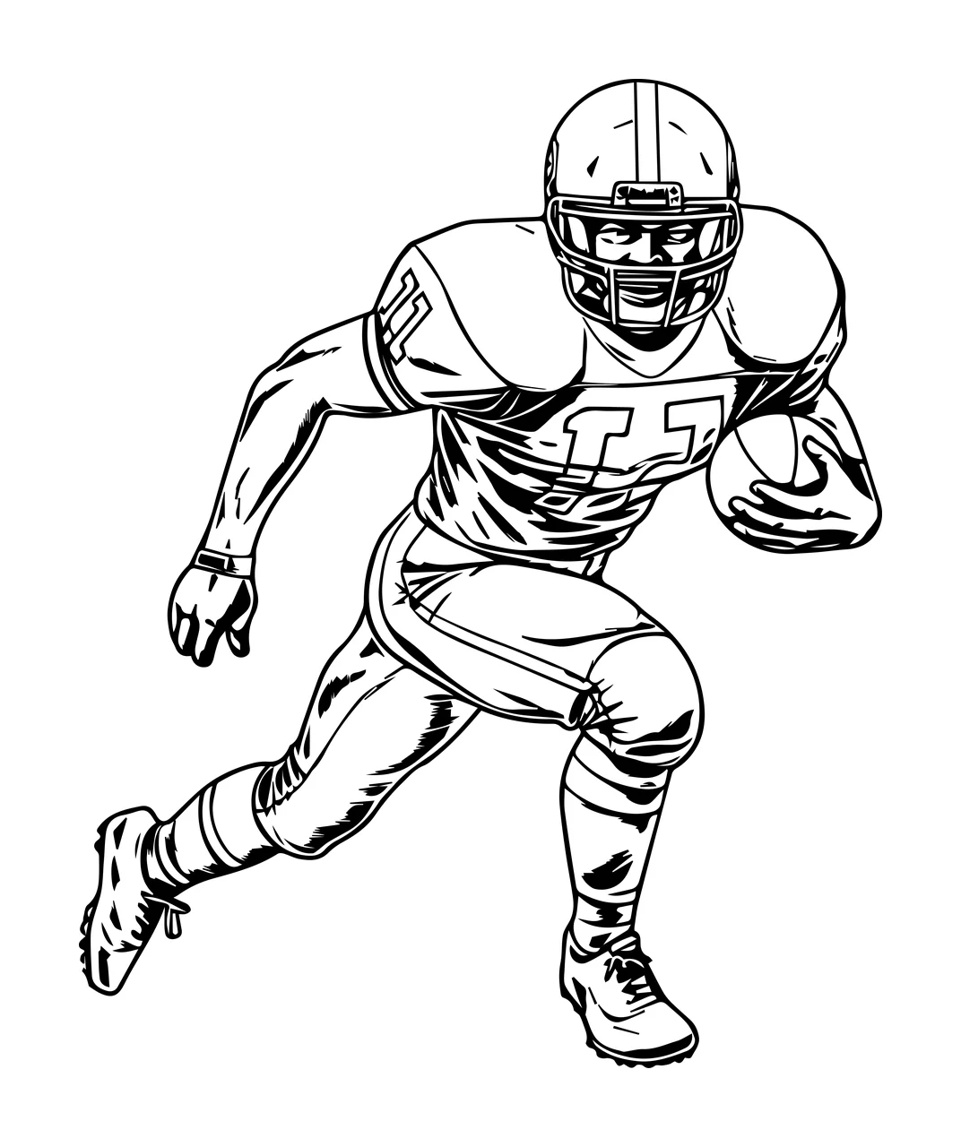 Football Player In Helmet Charging Forward shoulder pads cleats