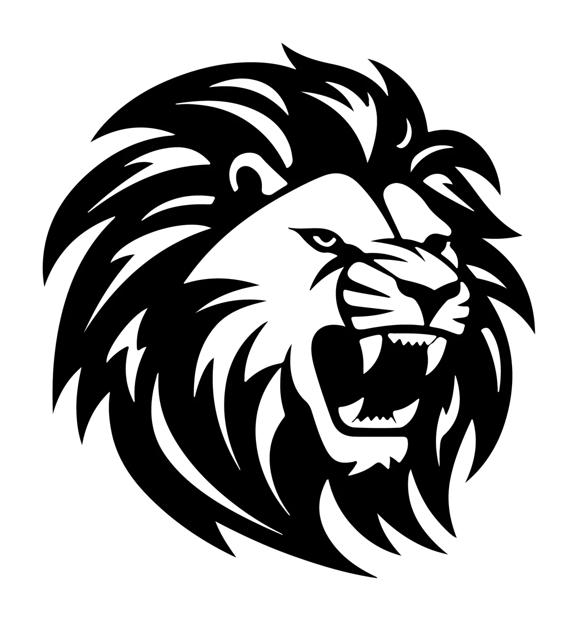Lion Head Roaring Black White Graphic mane teeth eyes animal