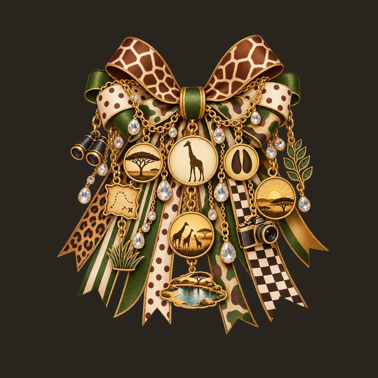 Giraffe Lover Bow Charm PNG, Gold Chain Charms, Transparent Sublimation Design, Digital Download contrast preview thumbnail