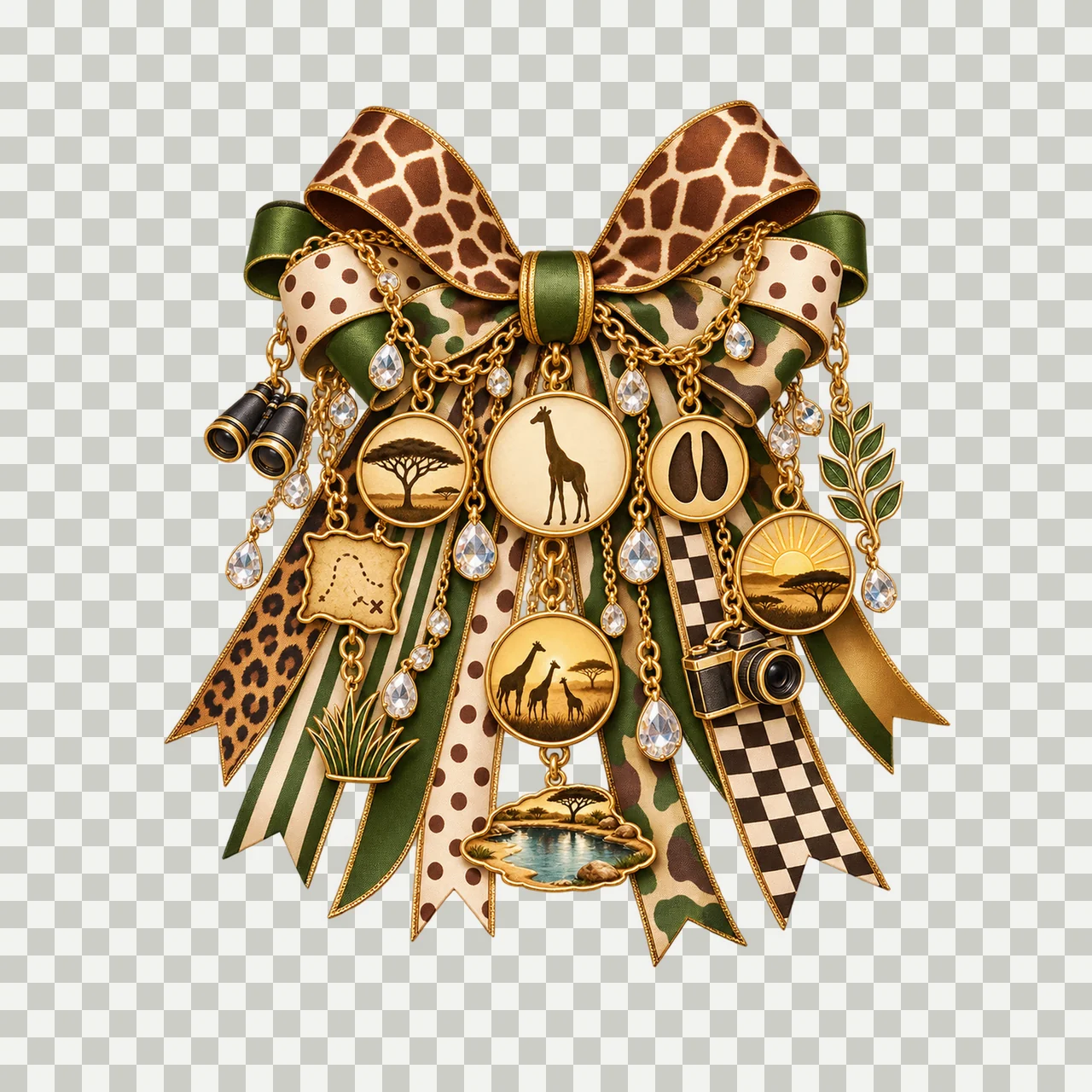 Giraffe Lover Bow Charm PNG, Gold Chain Charms, Transparent Sublimation Design, Digital Download transparency and detail preview thumbnail
