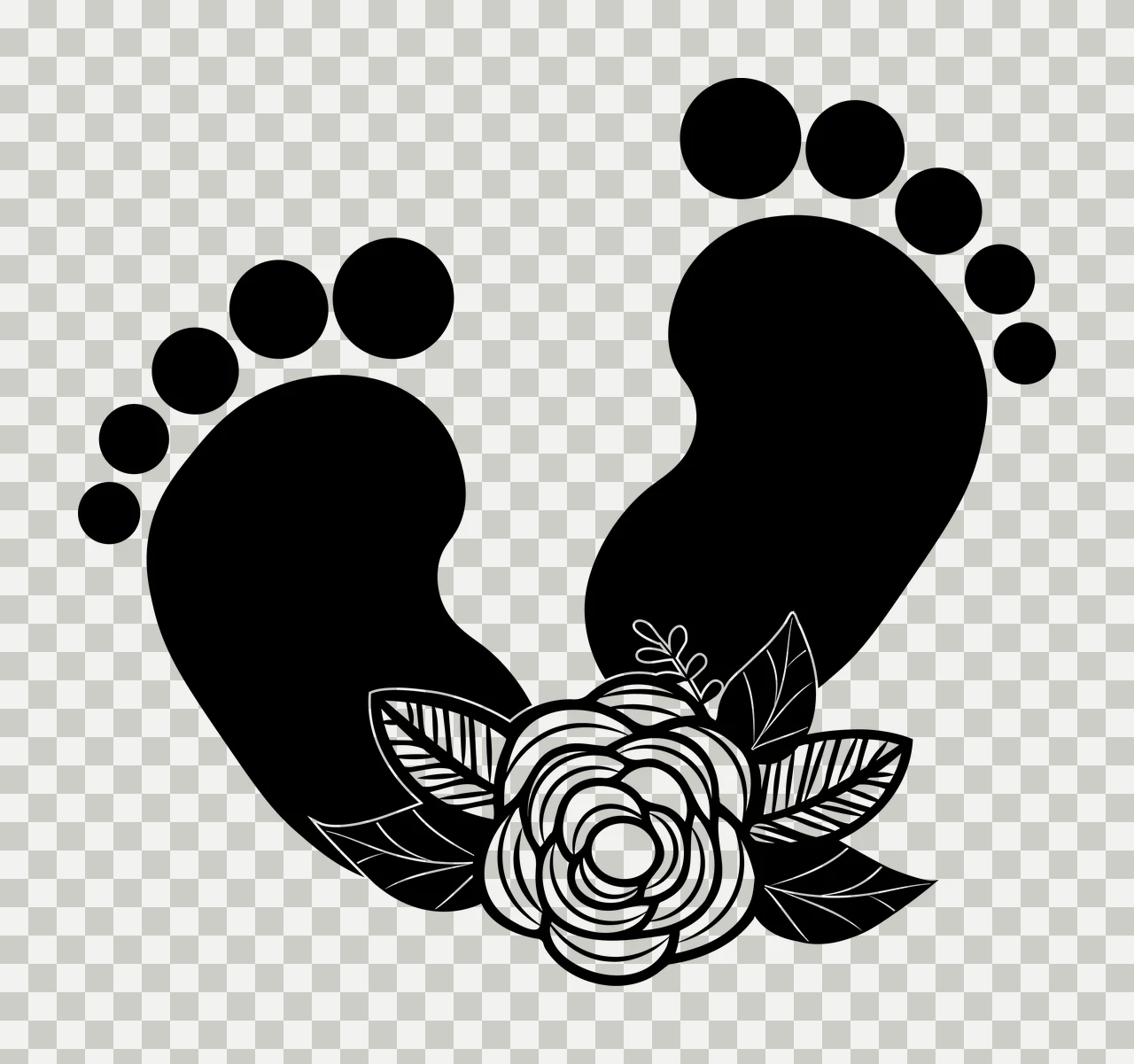Baby Feet Flower Footprints With Floral Accent Illustration leaves transparency and detail preview thumbnail