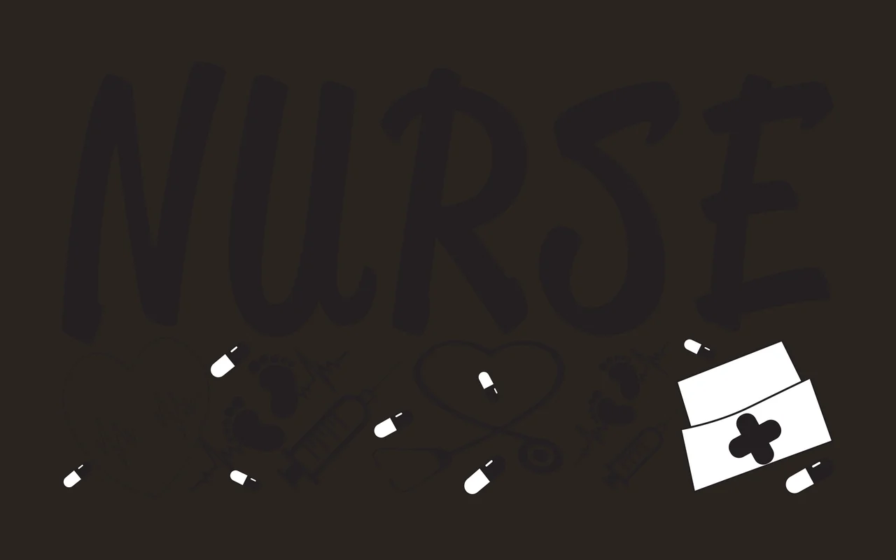 NURSE Typography Design with NURSE text, heart with EKG line, stethoscope and syringe in black and white contrast preview thumbnail