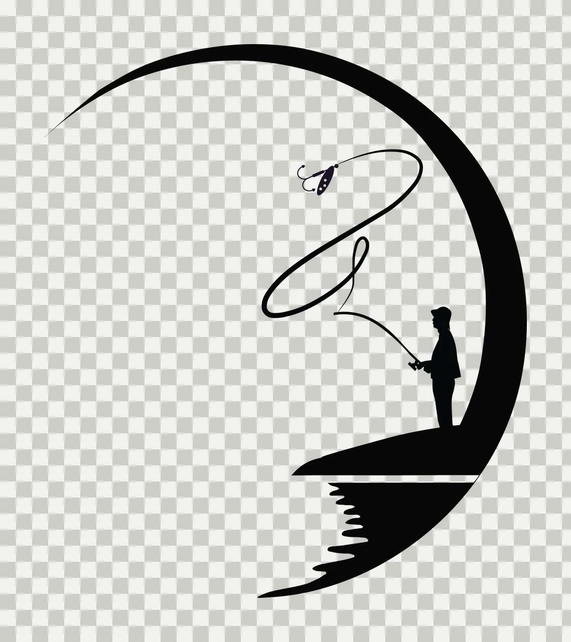 Person Fishing In Circular Moon Silhouette rod hook water black transparency and detail preview thumbnail